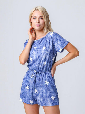 Be Your Star Tie Dye Romper Blue - Shopmossrose